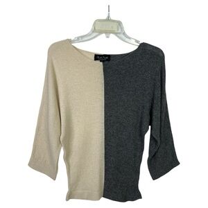 CLAUDIA NICHOLE WOMEN’S GRAY CREAM CASHMERE SWEATER SZ S